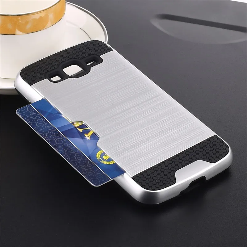 Armor TPU + PC Hybrid Geborsteld Creditcard Slot Case voor Samsung Galaxy Z3 Note 3 Grang Prime G530 Opmerking 8 100 stks / lo