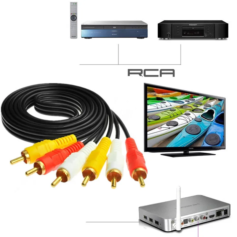 1M ثلاثية 3 RCA الصوت والفيديو المركب كبل 250pcs / lot دي إتش إل الحرة