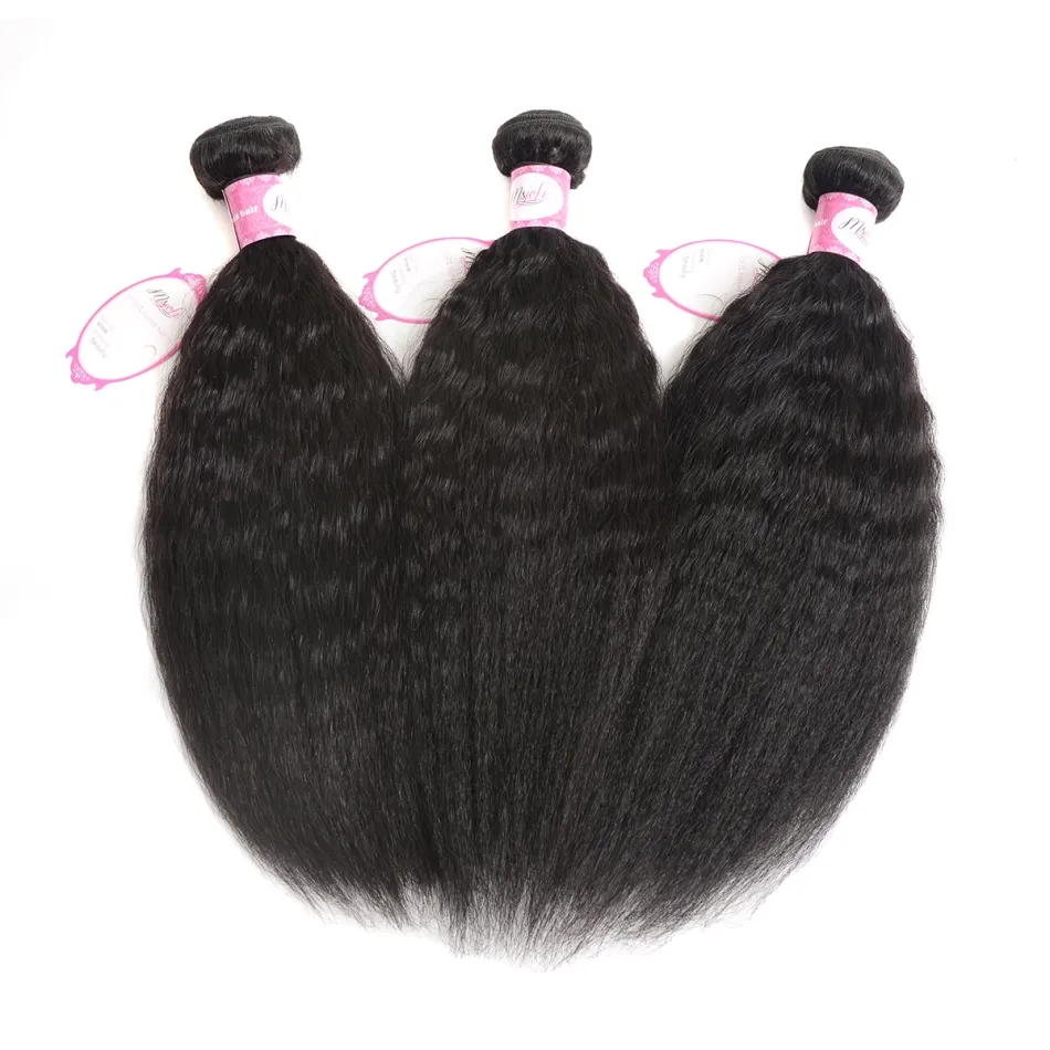 Human Hair Wefts with Closure 13x4 Frontal Ear To Ear Indian Natural Unprocessed Hair Kinky Straight Yaki Hair Weave 3 Bundles Frontal