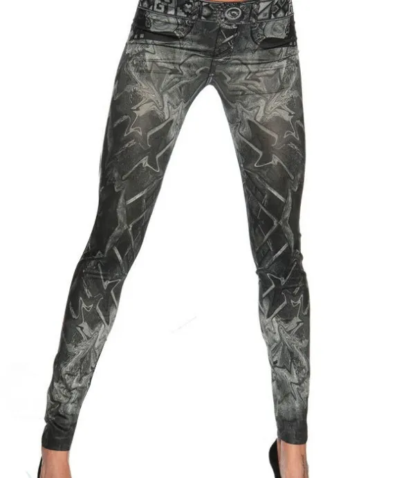 Faux jean imprimé pour femmes, Leggings moulants sans couture, pantalons serrés HY9055bk