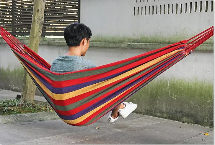 Portable Outdoor Hammock Garden Sports Home Travel Camping Swing Canvas Stripe Hang Bed Hammock Red, Blue 280 x 80cm