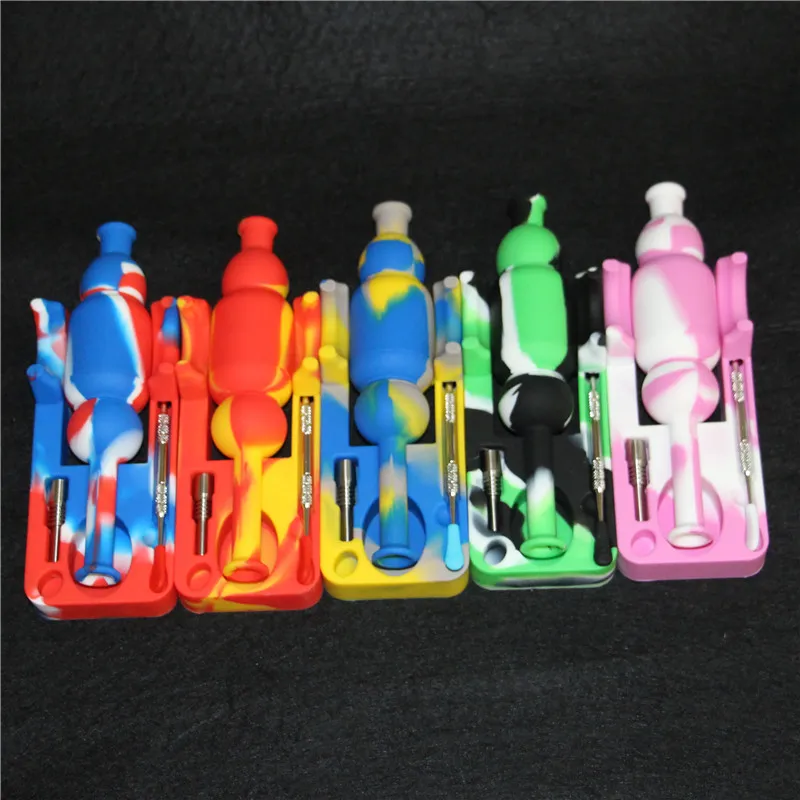 Kit mini bong in silicone nettare da 10 mm con ti senza cupola Piattaforme petrolifere unghie Tubi acqua in vetro Bong in silicone DHL