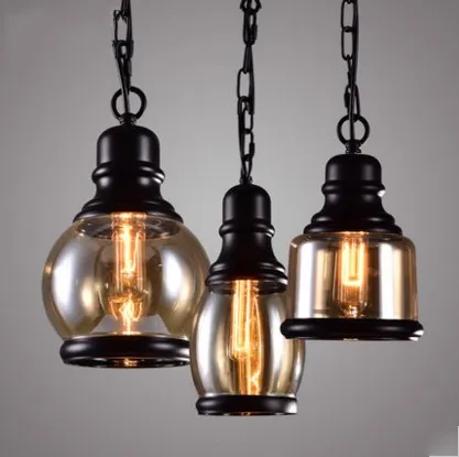 Loft Pendant Light Industrial Style Glass Pendant Lamps Bar/Restaurant Light Retro Lamparas Colgantes Black and Amer Luminaire