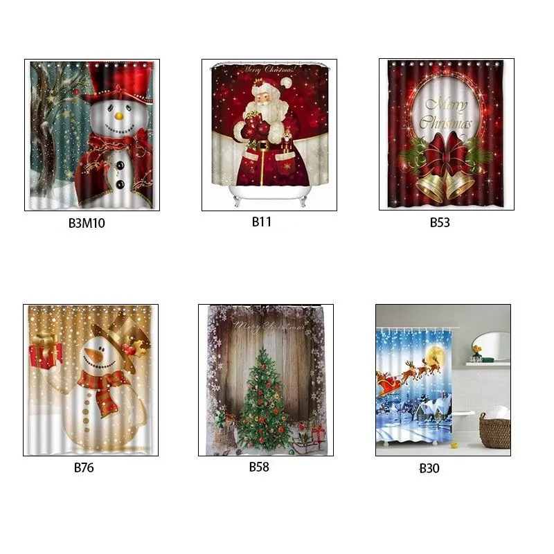 Noel ağacı kardan adam Noel Baba tasarım polyester kumaş su geçirmez banyo duş perdeleri 12 kanca ile 165 * 180 cm ZA3893