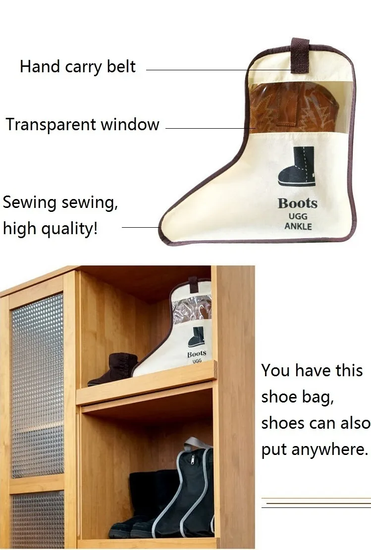Stövlar Portable Travel Storage Bags Boots Dammsäkert Tote Zipper Dammsugare Skor Dammskydd med Fönsterförvaringspåsar Non-woven Fabrics