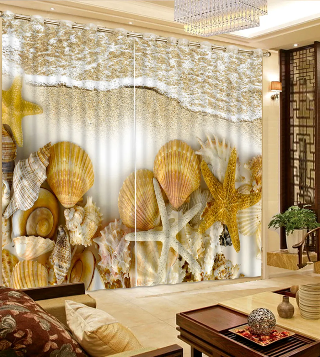 Custom Europea Fashion 3D Tende Foto Bella spiaggia shell wave Curtain 3D tende oscuranti