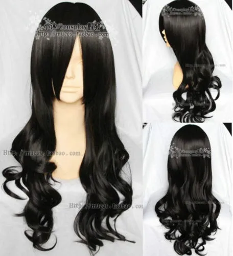 Maid Cosplay Long Black Fashion Wavy Curly Wig / Hair Free Shipping