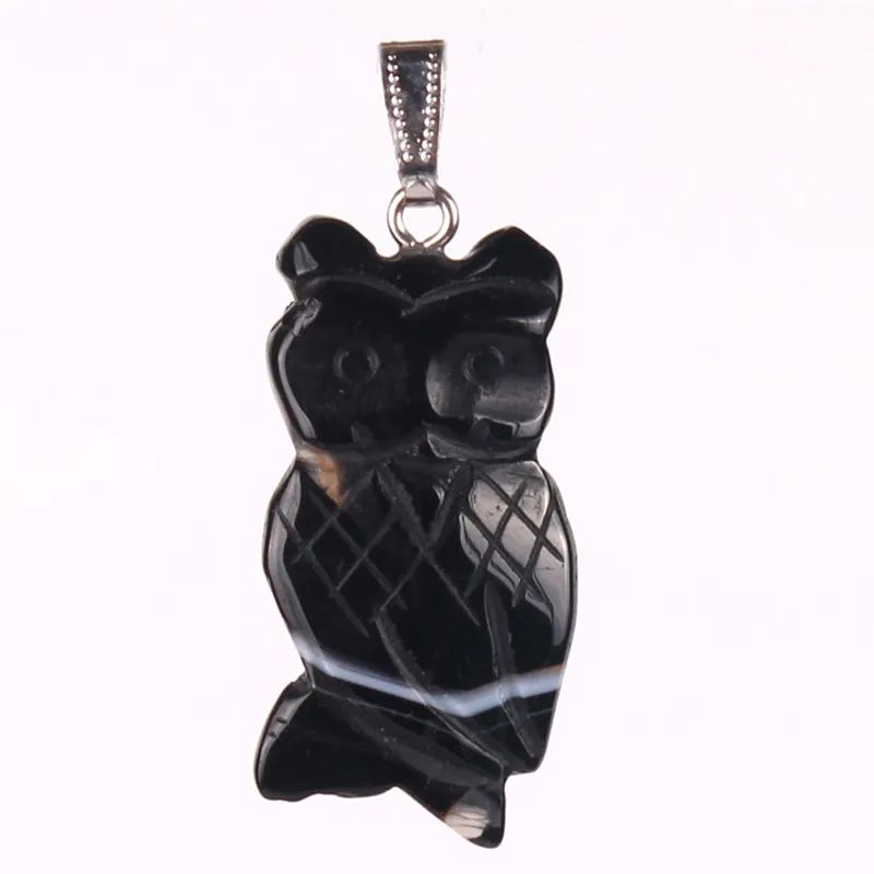 Unique Beautiful Carved Mixed Natural Stone Jewelry Black Onyx Gold Sand Stone Tiger Eye Blue Aventurine Opal Lucky Owl Pendant Charms Beads