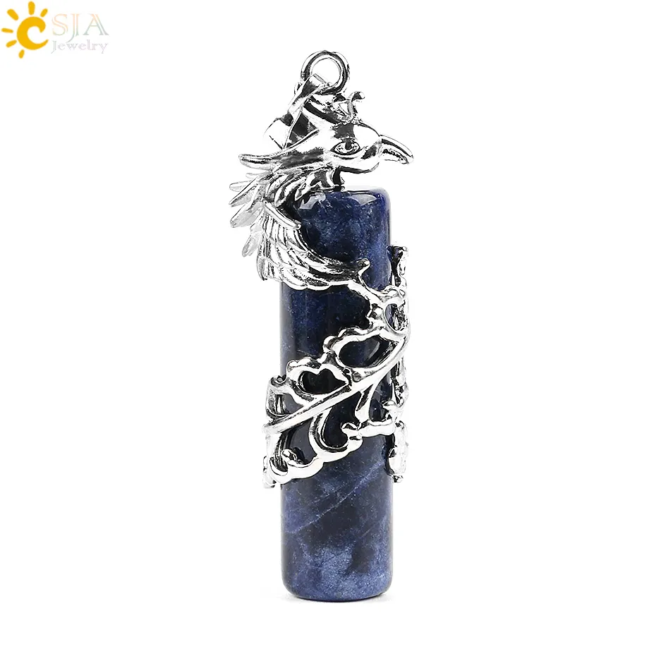 CSJA Handmade China Style Hollow Silver Phoenix Natural Semi-precious Stone Charms Pendants for Necklace Lucky Bird Jewe263n