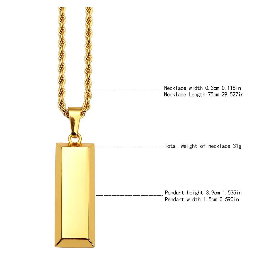 Cube Bar Bullion Necklace & Pendant Gold Plated Star Men Hip Hop Dance Charm Franco Chain Hip Hop Golden Jewelry For Gifts