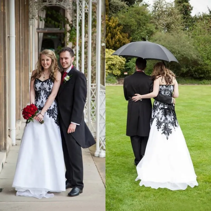 Vintage 2017 Noir Et Blanc Sirène Robes De Mariée Victorienne Gothique Dentelle Chérie Longues Robes De Mariée Sur Mesure Chine EN1205