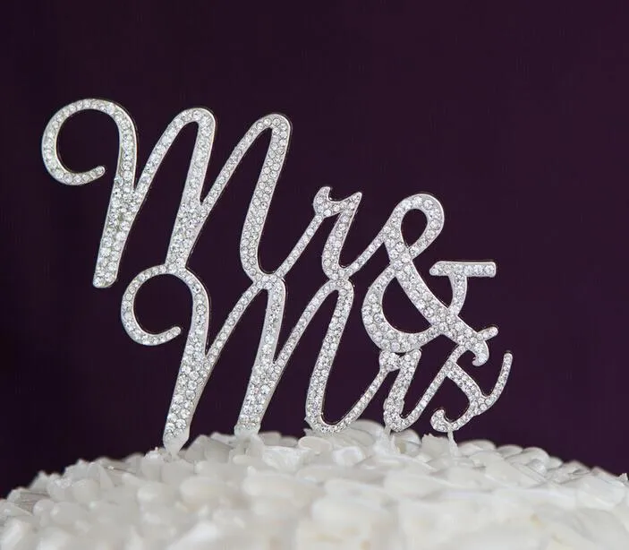 Herr Mrs Crystal Cake Topper Silver Rhinestone Bröllop Födelsedag Bling Cake Toppers Dekorationer Party Favor Cake Tillbehör