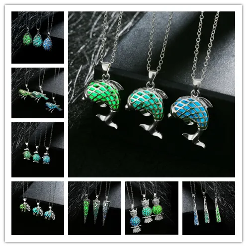 3 colores Europeos 24 Estilos Collares de búho luminoso Venta al por mayor Collares que brillan en la oscuridad Para Mujeres Hombres Búho Meimaid Joyas de piedras preciosas luminosas