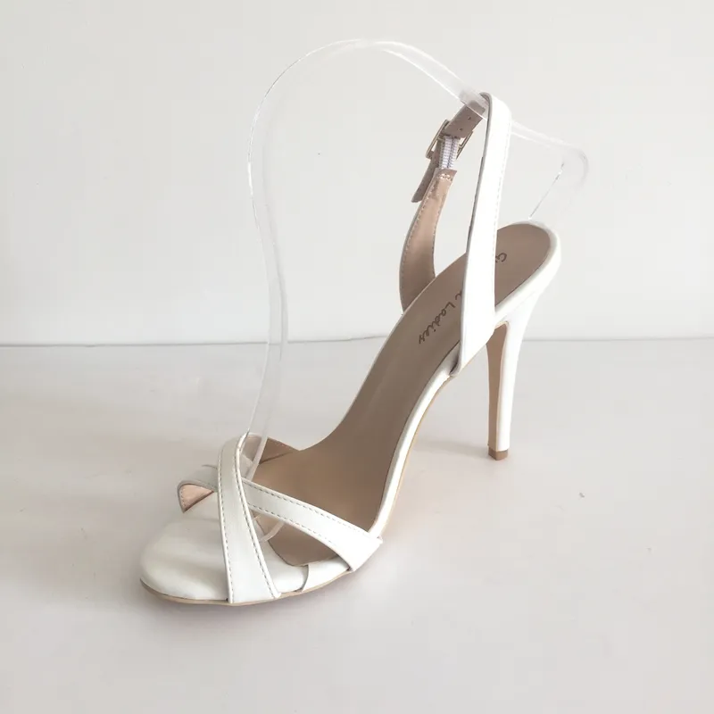 Vit Cross Strap Kvinnor Sandal Slingbacks Stilettos High Heels Open Toe Bröllop Skor Sommarskor Kvinnor Bridal Sandal Custom Service