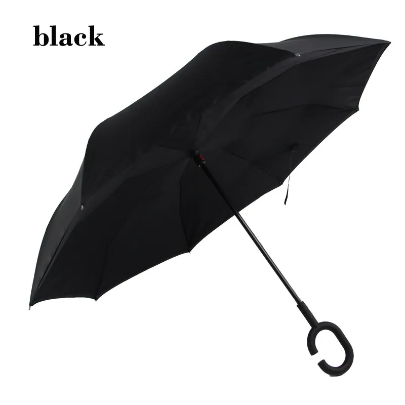 Self Standing Inside Out Inverted Umbrellas Double Layer Reverse Rainy Sunny Umbrella with C Handle Special Design wa3232
