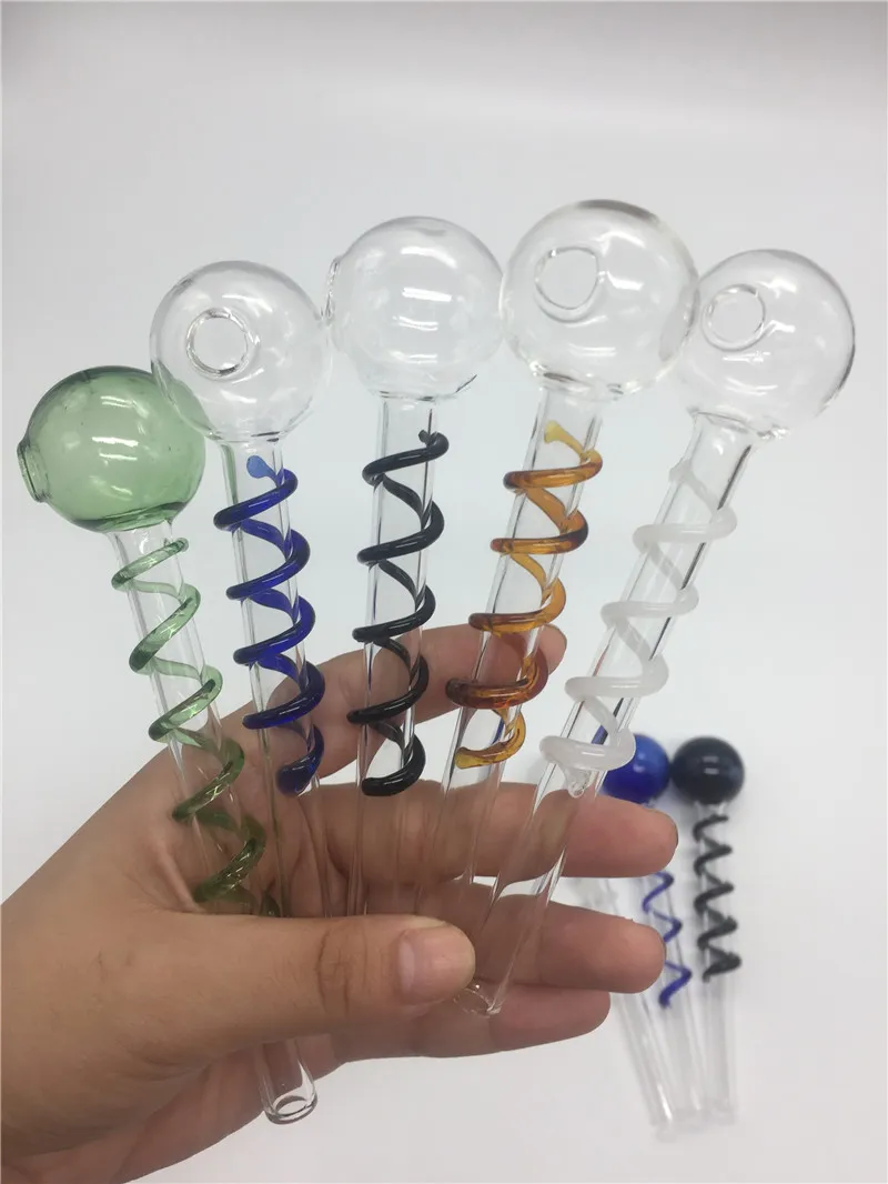 En gros Pas Cher Date 14 cm spirale brûleur à mazout tuyau Huile ongles verre tuyaux d'huile pour fumer pipe à main livraison gratuite