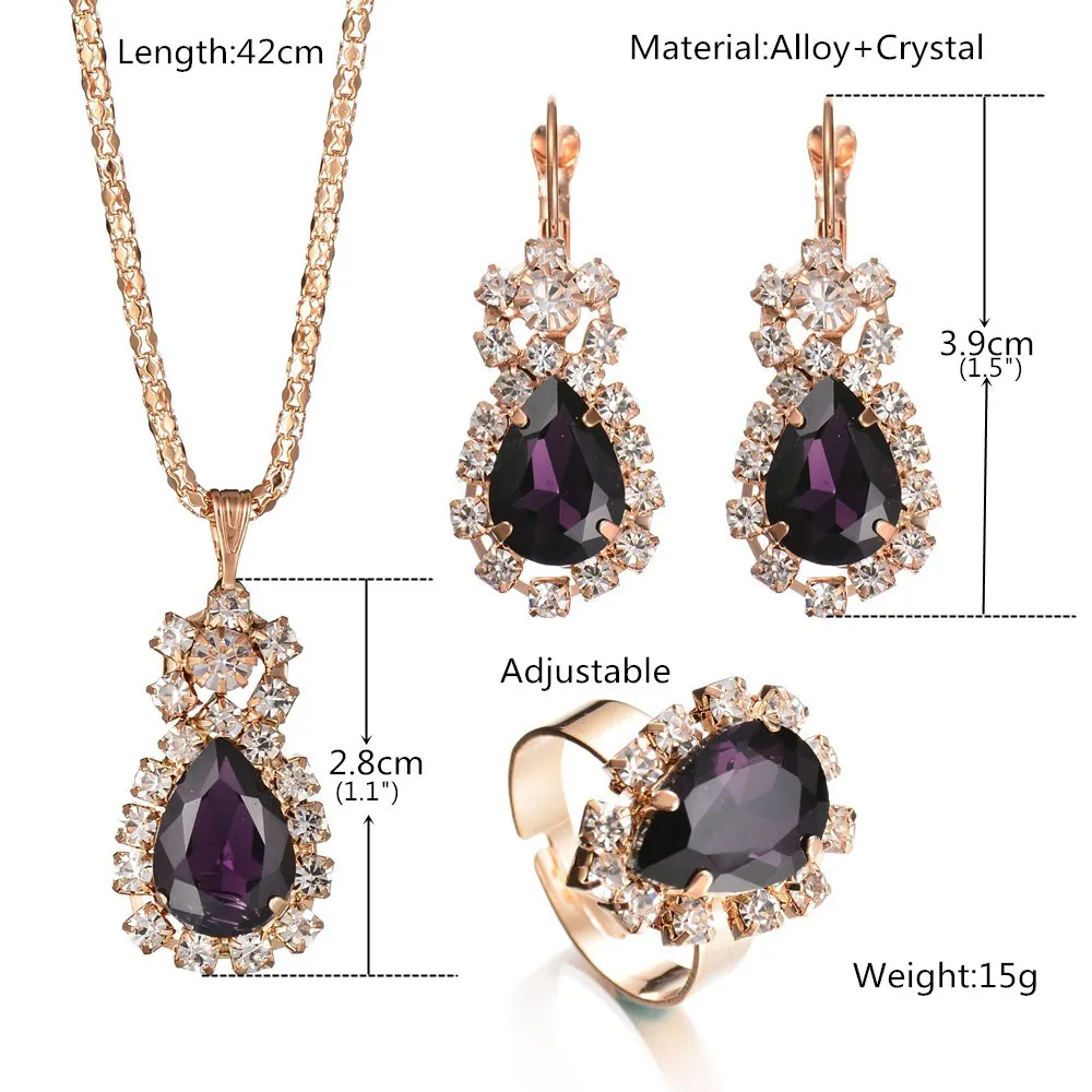 Mode smycken set kristall diamantörhängen hänge halsband ringar set för kvinnor flicka fest gåva personlighet glänsande brud juvel2366