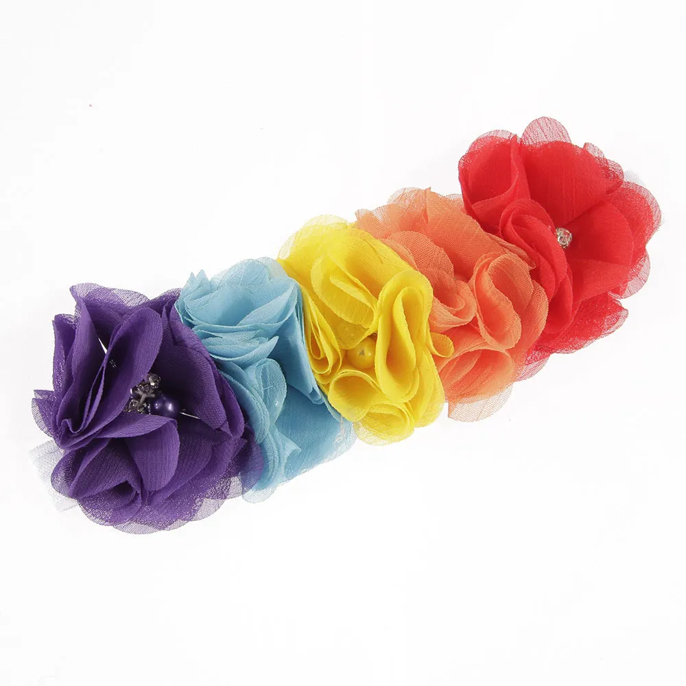 Splendide fasce capelli arcobaleno 2017 Chiffon Flower Girl Head Bands Colorful Infant Toddler Neonato Bambina Compleanno Copricapo di Natale