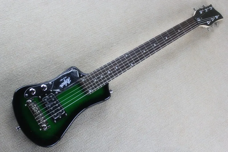 Easy-taking Custom Dark Green Left Handed Hofner Shorty Travel Guitar переносная мини-электрогитара Кленовый гриф с хлопчатобумажной сумкой Gig