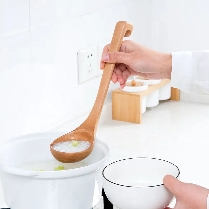 Large Wooden Ladle with Hook Long Handle Soup Serving Spoons Wood Soup Ladle Dinner Seving Spoon Kitchen Utensil Cooking Tools8407573