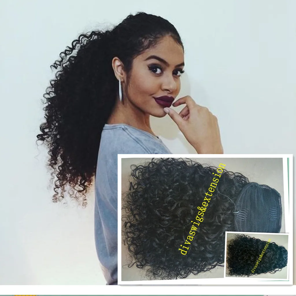 New arrival kinky curly Ponytail Hair Extension real Human Hair drawstring Pony tail Hairpiece 100g-160g natural black 1b#