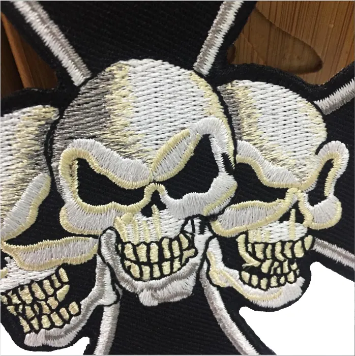 Fantastic Maltese Cross Devil Triple Skulls Christian Embroidered Patch Iron On Sew On Patch For Biker Clothing Jacket Vest 