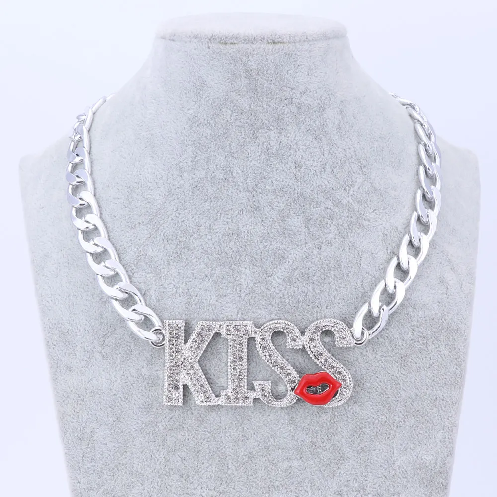 Modieuze kus letters hanger ketting meisje sexy zomer sieraden rode lippen ontwerp gouden kleur ketting ketting