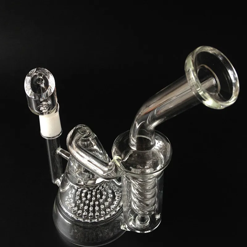 Hot Selling Hookahs Glass Pipes recycler and honeycomb perc two functions glass water pipes joint 14.5mm female bowl oil rigs galss bongs