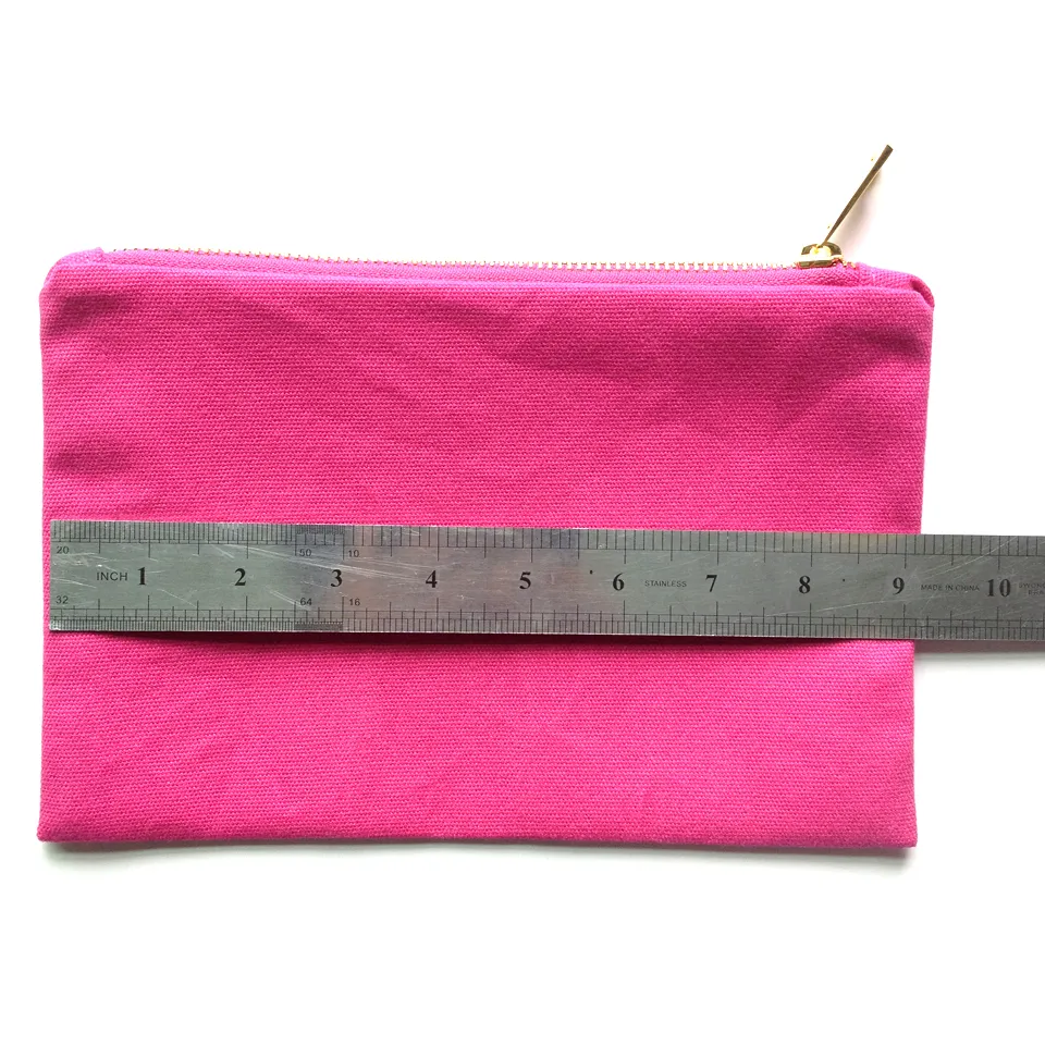 DIY Ready Solid Color Canvas Blank Makeup Bags Set With Gold Zip And