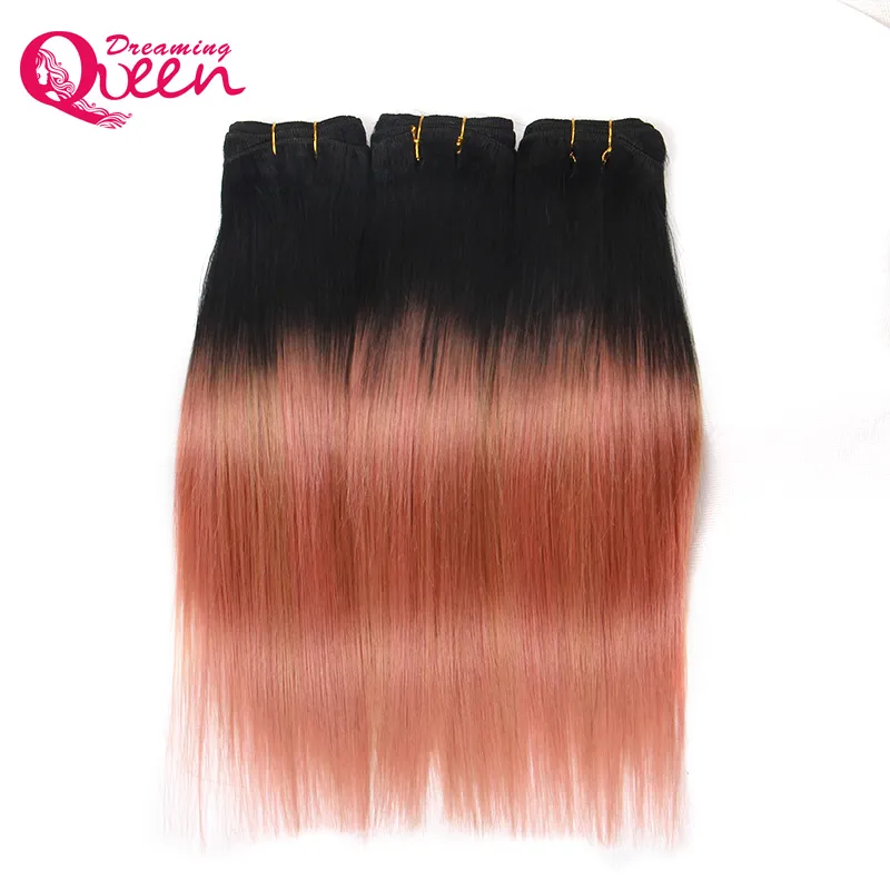 Rose Gold Color Ombre Brazilian Straight Hair Weave Extensions Rose Gold 100% Virgin Human Hair 3 Bundles Ombre Hair Weave Free Shipping