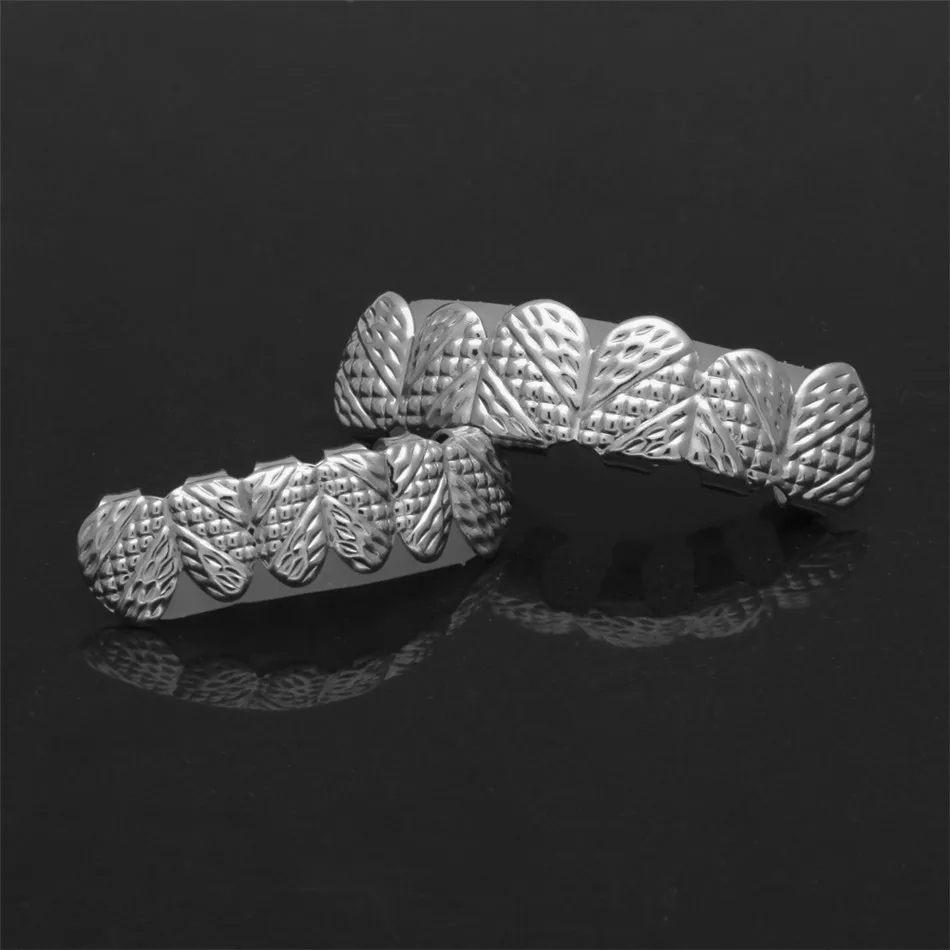 Nouveau véritable or argent plaqué HIP HOP treillis forme dents Grillz haut Bootom Groll ensemble avec silicone mode fête bijoux