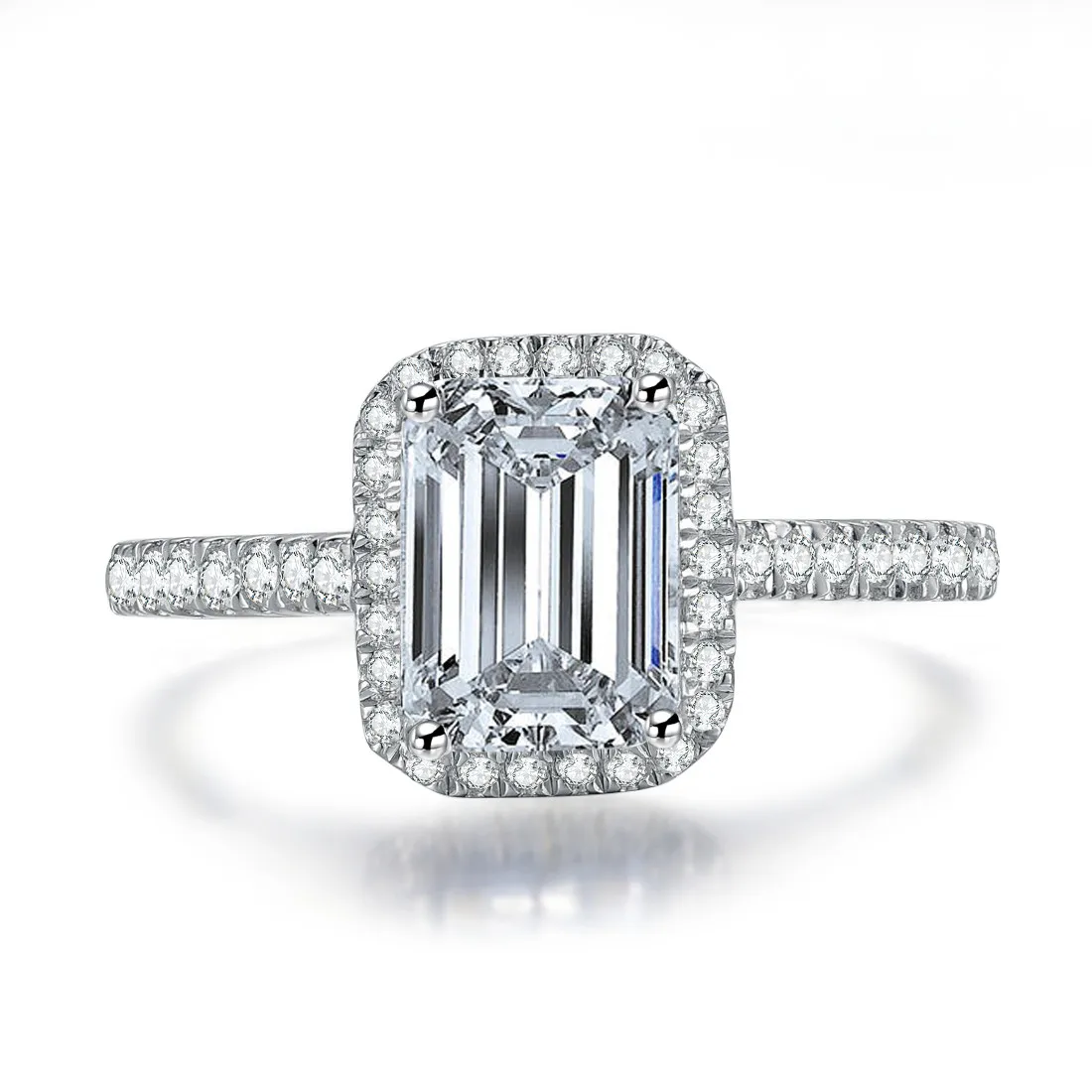 Amazing 1Carat Emerald Cut Synthetic Diamond Engagement Ring Genuine Solid Sterling Silver Ring