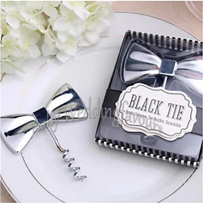 O ENVIO GRATUITO de Silver Chrome Black Tie Bow-Tie Saca-rolhas de Vinho Abridor de Favores Do Casamento Do Partido Do Evento Presentes Bridal Shower Aniversário Ideias