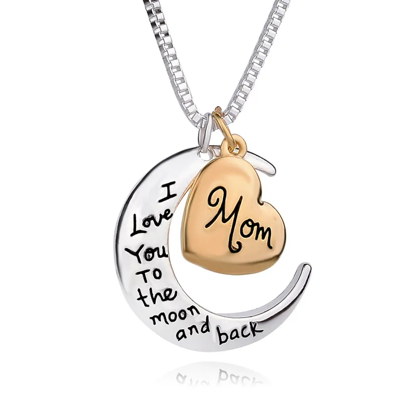 Herzanhänger-Halskette „Ich liebe dich bis zum Mond und zurück“-Mutterhalsketten, Muttertagsgeschenk, Modeschmuck, Familienmitglied