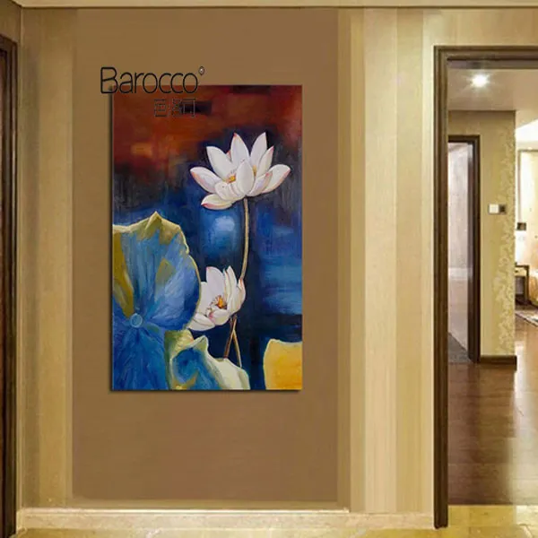 Lotus Yağlıboya 100% El Boyalı Retro Tarzı Çiçek Yağlıboya Tuval Modern Ev Wall Art Dekorasyon