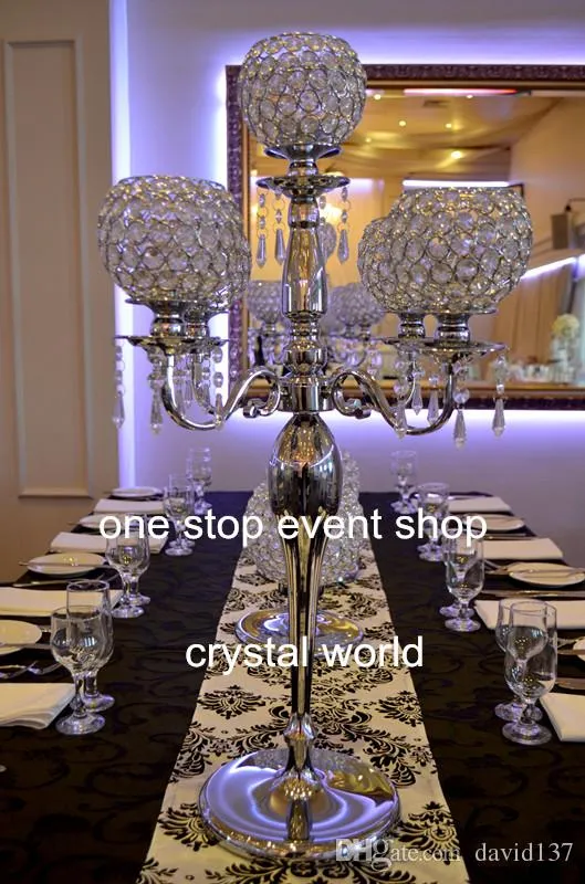 Elegant 5 Arms Candelabra, Crystal Wedding Centerpieces