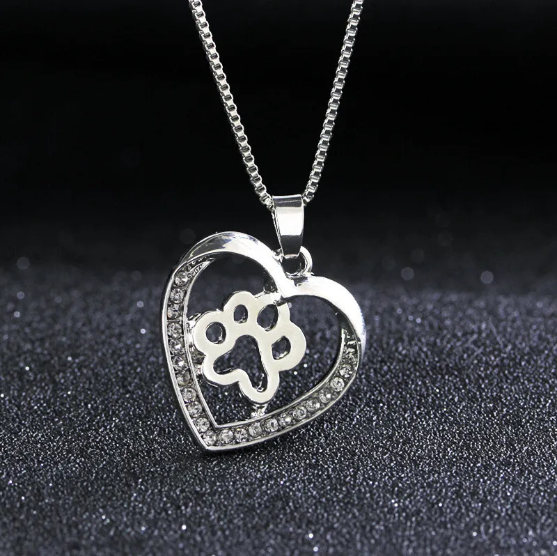 Fashion Necklace Cute Dog Paw Pendant Necklaces Rhinestone Silver Plated For Women Necklaces & Pendants Gift