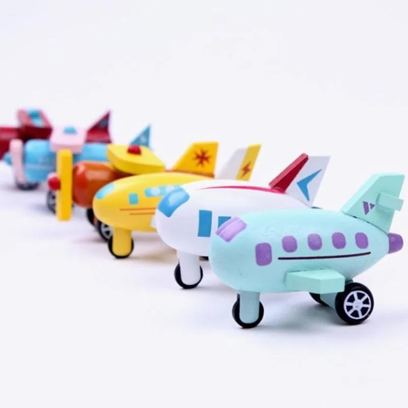 Set Export Children Diecasts Wooden Airplane Toys 5CM Cartoon Minicar Model Vehicle Wood Mini plane Baby Toys Kids Gift9162840