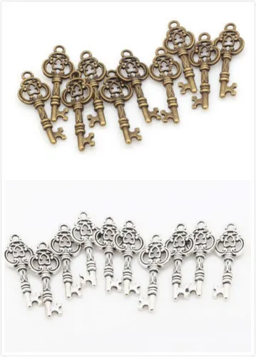 100 stks Vintage Antique Silver Charms Hanger Brons Key Charms Hanger voor Jewerly Making26x9mm