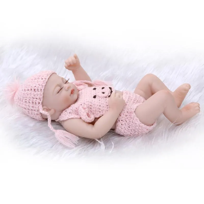 MINI 28CM Full Vinyl Reborn Baby Doll Silicone Lifelike For Kids Brown Eyes Xmas Gift