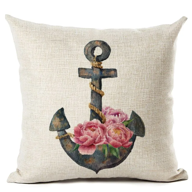 Nautical Anchor Decor Vintage Cushion Cover Shabby Chic Kasta Pillow Case Marine Capha de Almofada Hem Office Cojines