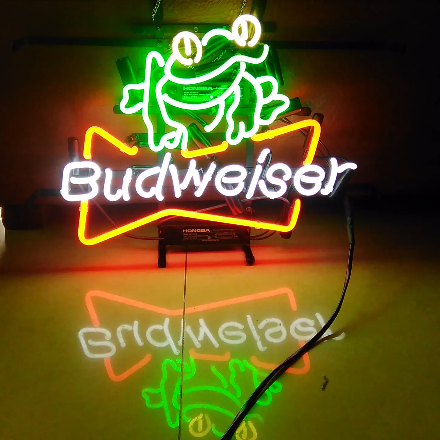 Vintage Neon Beer Sign - 17x14 Frog Design, Real Glass Tube, Bud