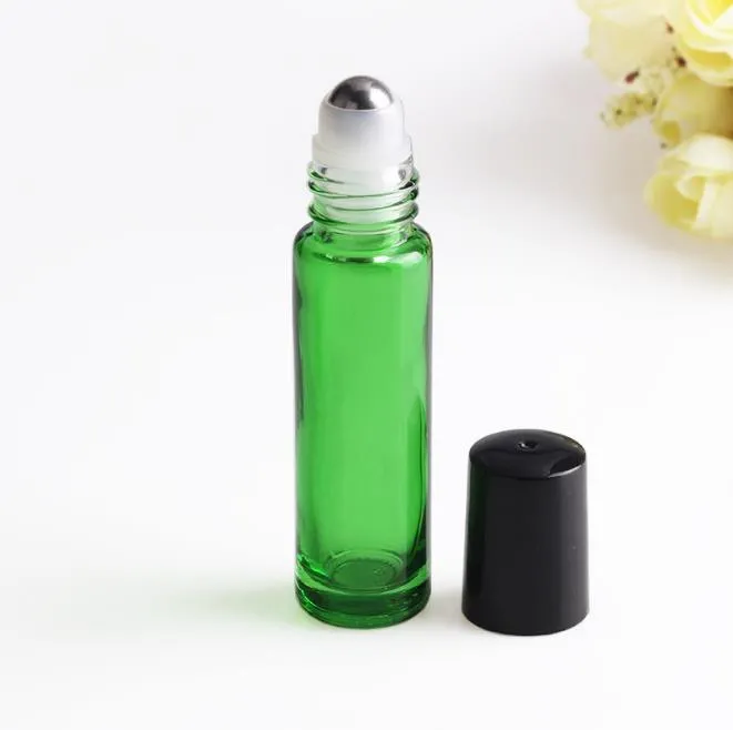 10 ml 1/3 oz rolo âmbar grosso na garrafa de vidro frascos de óleo essencial de fragrâncias cosméticas com bola de rolo de aço misturado 5 cores