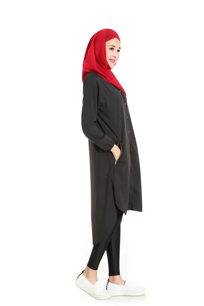 Müslüman Kadın Abaya Uzun Gömlekleri Kadın İslami Üstler Müslüman Lady Beyaz Gömlek Blouses Camisas Musulmanas Kısa Cephe 2305