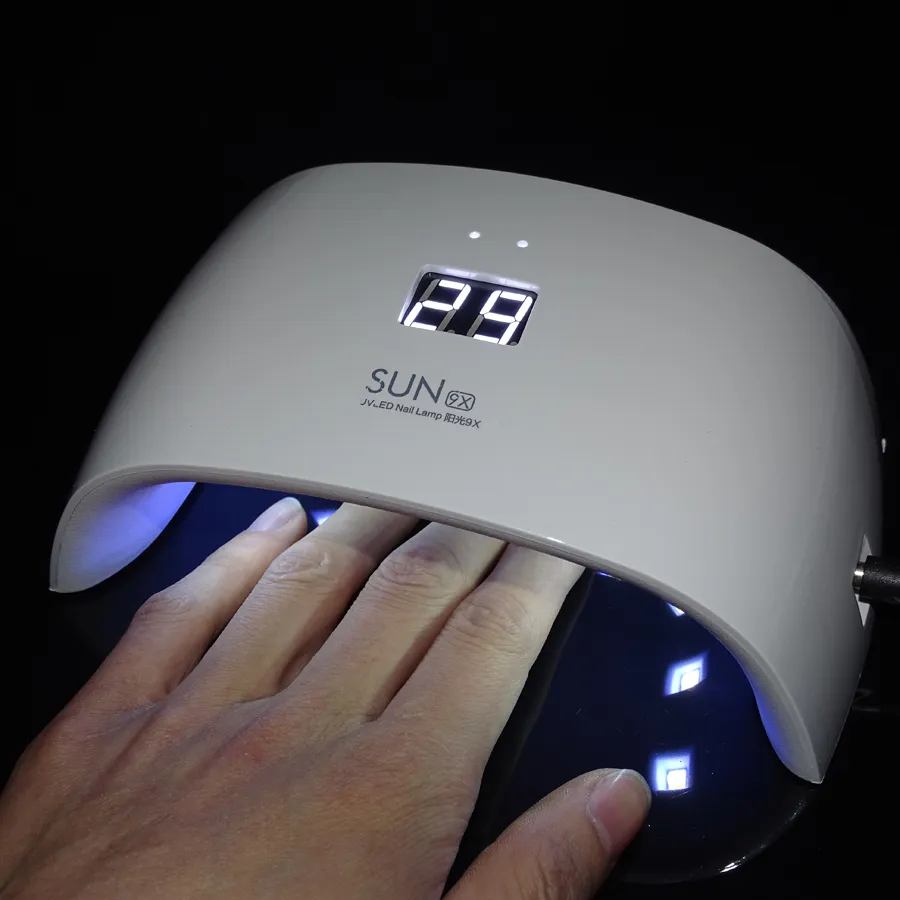 Partihandel-Foeonco Sun9x 18W UV-lampa för nagelmanikyr vit ljus timer kontroll professionell nagel torkare härdning alla UV LED nagelgeler