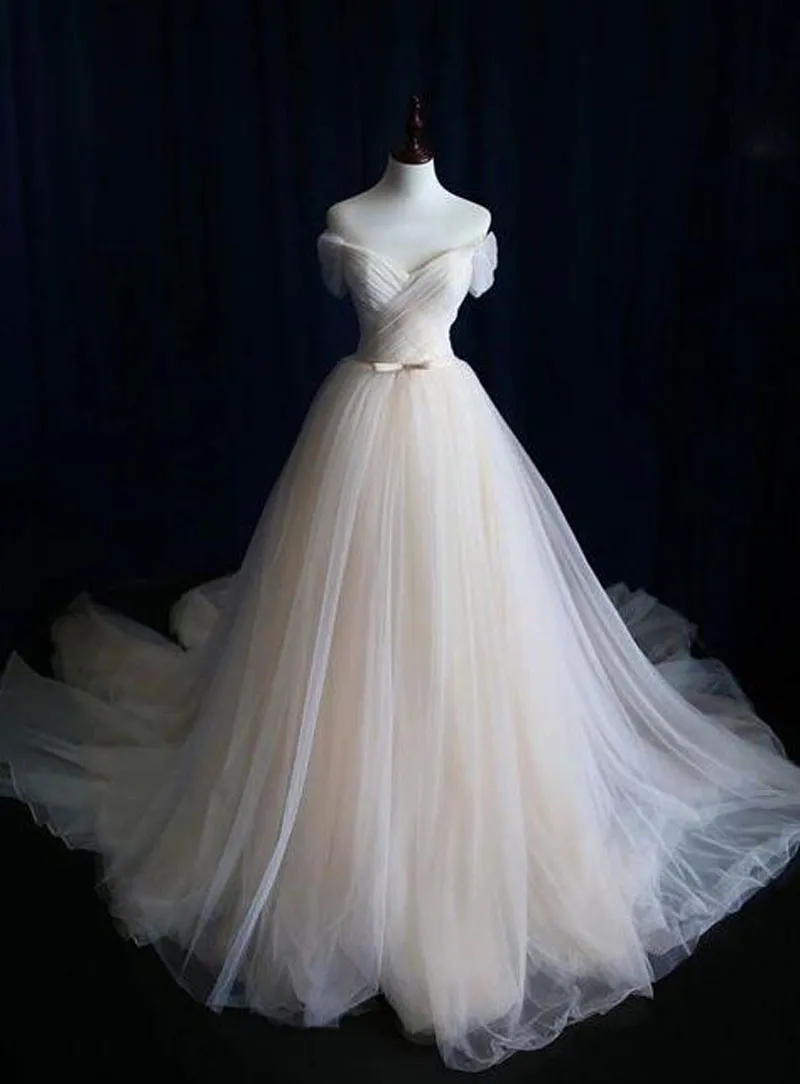 Pinterest Hot Sale Real Image Bröllopsklänning 2017 Elegant Tyg Tulle Off Sholder Floor Length Wedding Gowns