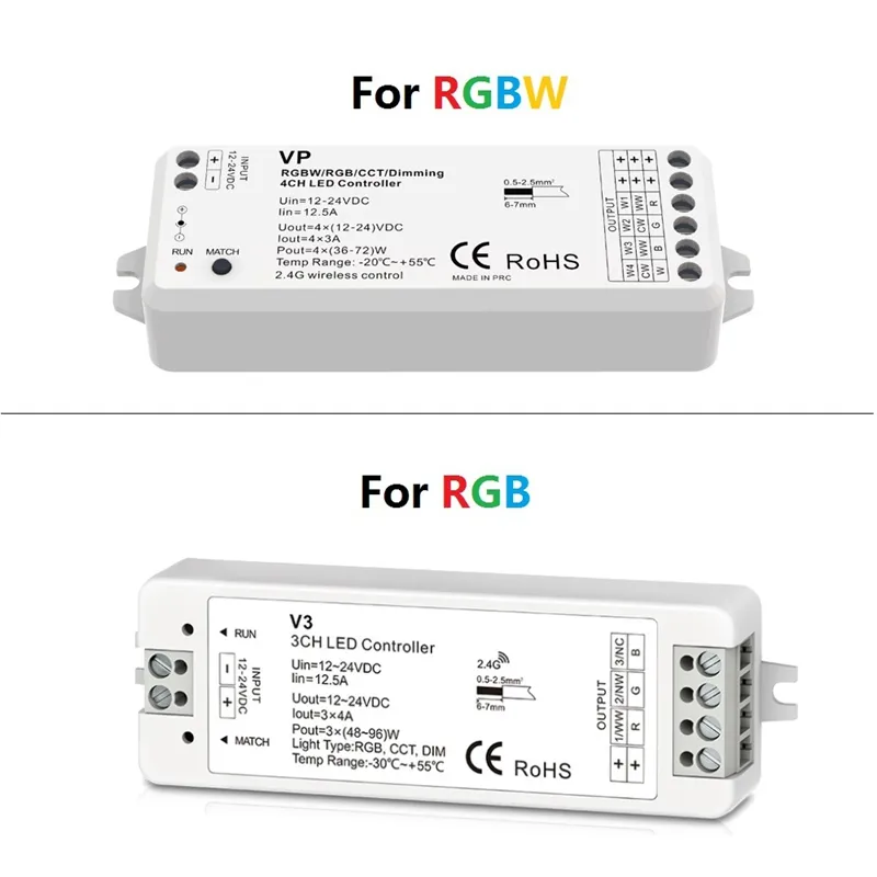 MJJC RGB RGBW LED Strip Controller RF 12v 24v 2.4G Draadloze RGBW Afstandsbediening 12 volt 5 jaar Garantie