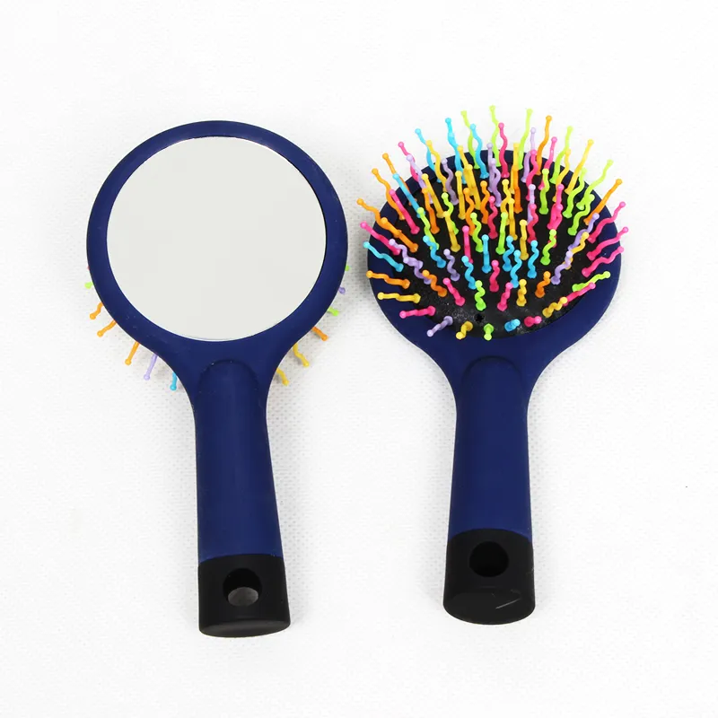 Magic Handle Tangle Hårborste Kam Salong Styling Tamer Tool med Makeup Spegel Plasthår Kammar Rainbow Volymborste