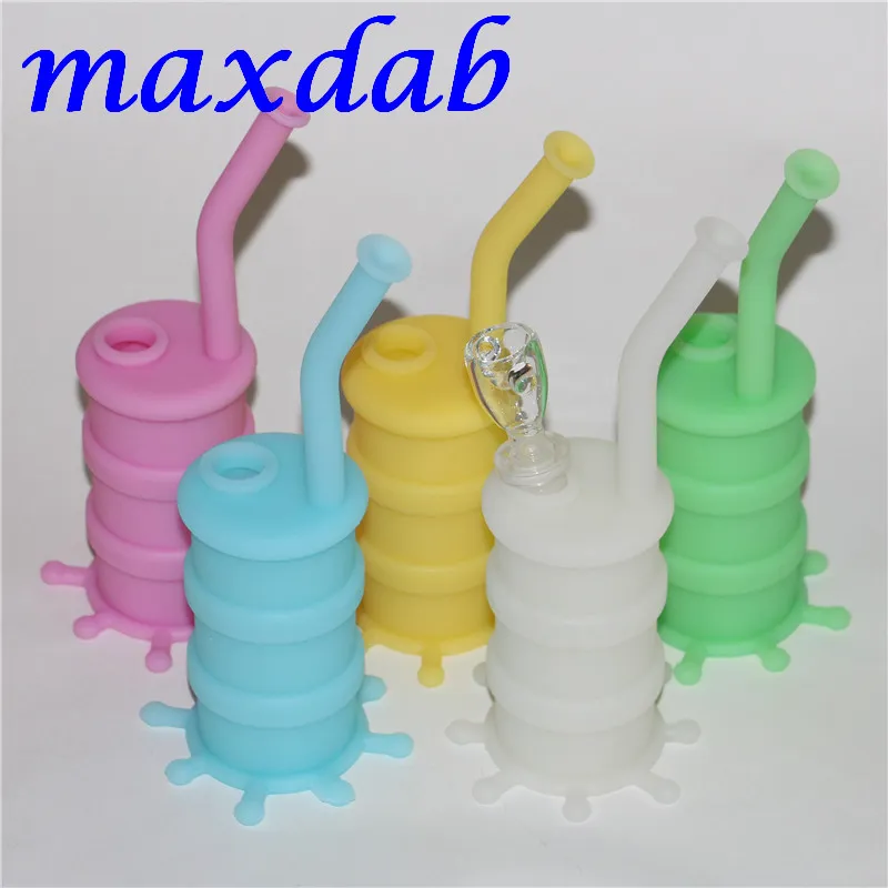 mini glow in dark silicone water pipe hookah glass bongs water pipes silicone oil rig bubble seven colors for choice