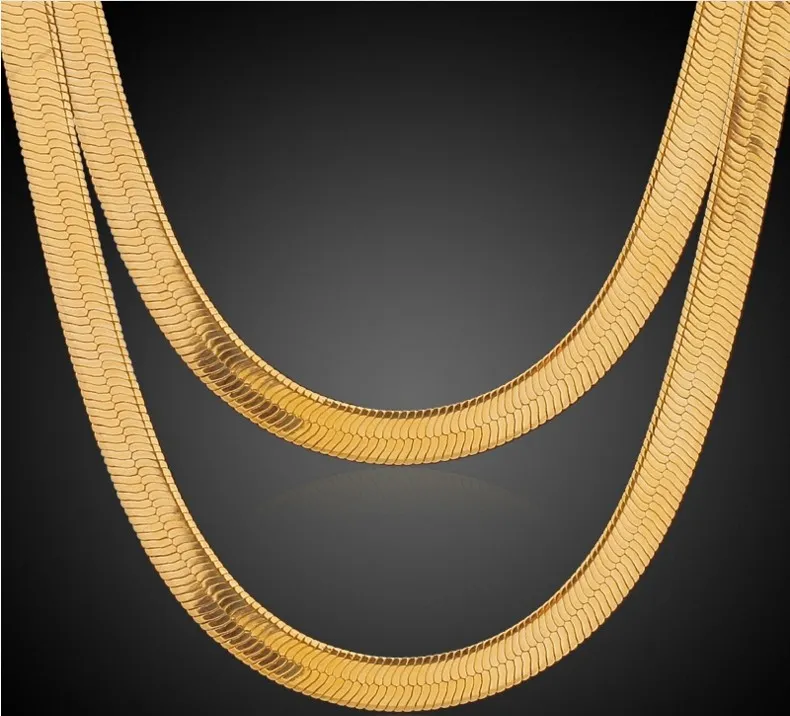 Mężczyźni/kobiety Eleganckie hip-hopowe punkowe 18K Real Gold splated 24-calowy moda 7 mm/10 mm łańcuch węża naszyjnik